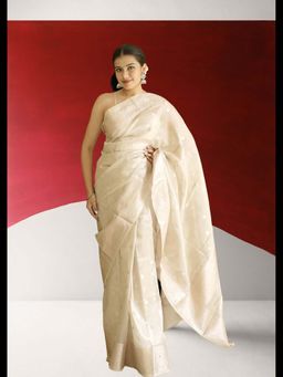 Uttaraa - Womens Silk Woven Ivory Saree with Unstitched Blouse