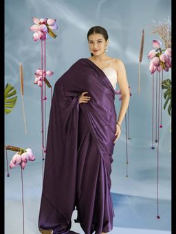 Uttaraa - Womens Silk Solid Zari Purple Saree with Unstitched Blouse