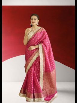 Uttaraa - Womens Silk Woven Embroidered Pink Saree with Unstitched Blouse