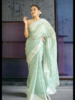 Uttaraa - Womens Silk Woven Blue Saree with Unstitched Blouse