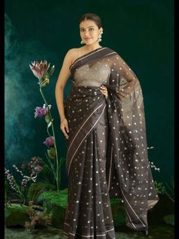 Uttaraa - Womens Silk Floral Woven Black Saree with Unstitched Blouse