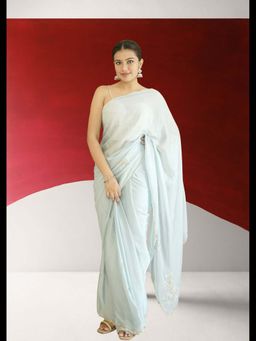 Uttaraa - Womens Georgette Sequined Beads Blue Saree with Unstitched Blouse