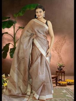 Uttaraa - Womens Tissue Woven Brown Saree with Unstitched Blouse