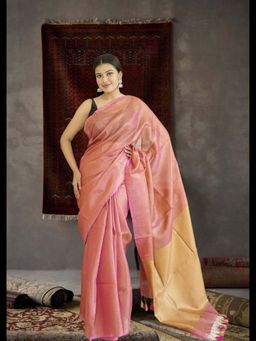 Uttaraa - Womens Tissue Woven Tassels Pink Saree with Unstitched Blouse