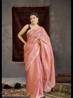 Uttaraa - Womens Tissue Woven Tassels Orange Saree with Unstitched Blouse