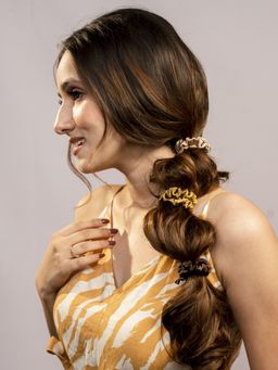 Hair Drama Co. - Brown Silk Satin Scrunchies - Pack of 3