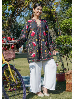 HOUSE OF KARI - Kashmiri Aari Work Cotton Kurti Jacket - Black