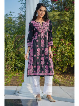 HOUSE OF KARI - Rayon Chikankari Kurta In Black