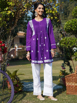 HOUSE OF KARI - Cotton Chikankari Kurti In Purple