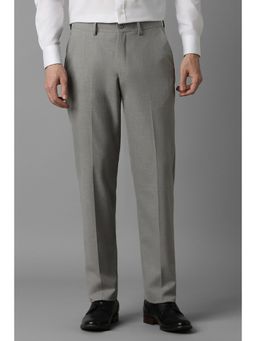 Louis Philippe - Men Grey Regular Fit Textured Flat Front Formal Trouser