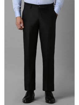 Louis Philippe - Men Black Regular Fit Solid Flat Front Formal Trouser