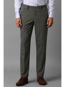 Louis Philippe - Men Grey Slim Fit Check Flat Front Formal Trouser