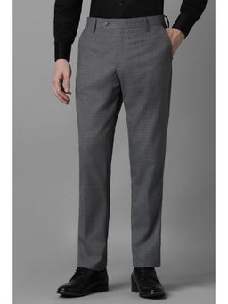 Louis Philippe - Men Grey Slim Fit Check Flat Front Formal Trouser