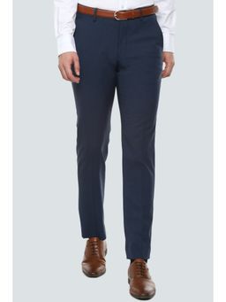 Louis Philippe - Men Navy Blue Slim Fit Solid Flat Front Formal Trouser