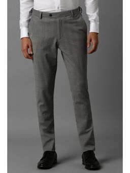 Louis Philippe - Men Grey Slim Tapered Fit Check Flat Front Formal Trouser