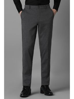 Louis Philippe - Men Grey Slim Tapered Fit Textured Flat Front Formal Trouser