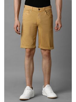 Louis Philippe - Men Yellow Solid Slim Fit Shorts