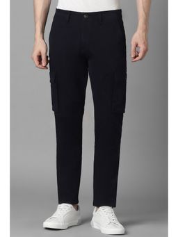 Louis Philippe - Men Navy Blue Slim Fit Solid Flat Front Cargo Trouser