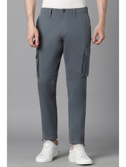 Louis Philippe - Men Grey Slim Fit Solid Flat Front Cargo Trouser
