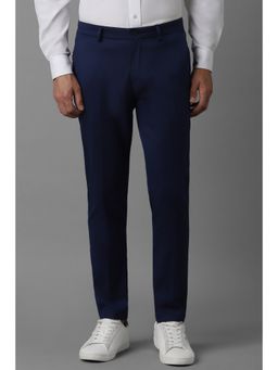 Louis Philippe - Men Navy Blue Slim Fit Stripe Flat Front Casual Trouser