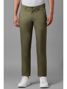 Louis Philippe - Men Olive Slim Tapered Fit Solid Flat Front Casual Trouser
