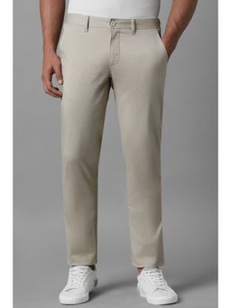 Louis Philippe - Men Beige Slim Tapered Fit Textured Flat Front Casual Trouser