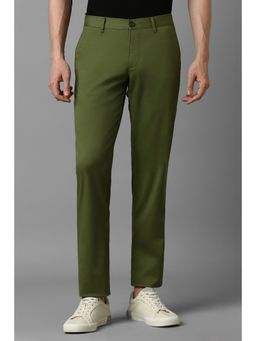 Louis Philippe - Men Green Slim Tapered Fit Solid Flat Front Casual Trouser