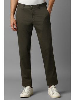 Louis Philippe - Men Olive Slim Tapered Fit Check Flat Front Casual Trouser