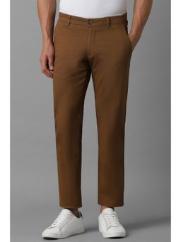 Louis Philippe - Men Brown Slim Tapered Fit Textured Flat Front Casual Trouser
