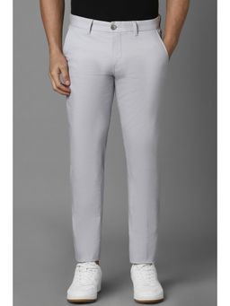 Louis Philippe - Men Off White Smart Fit Solid Flat Front Casual Trouser
