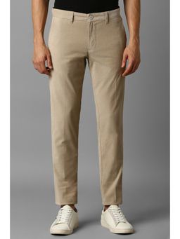 Louis Philippe - Men Beige Smart Fit Textured Flat Front Casual Trouser
