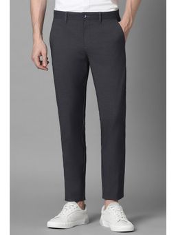 Louis Philippe - Men Grey Smart Fit Textured Flat Front Casual Trouser