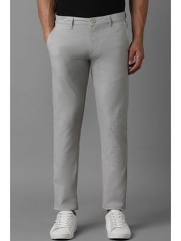 Louis Philippe - Men Off White Super Slim Fit Stripe Flat Front Casual Trouser