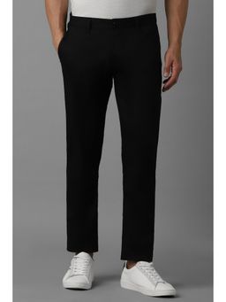 Louis Philippe - Men Black Super Slim Fit Solid Flat Front Casual Trouser