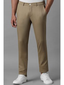 Louis Philippe - Men Khaki Slim Tapered Fit Check Flat Front Casual Trouser