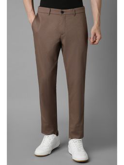 Louis Philippe - Men Brown Slim Tapered Fit Textured Flat Front Casual Trouser