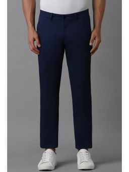 Louis Philippe - Men Navy Blue Slim Tapered Fit Solid Flat Front Casual Trouser