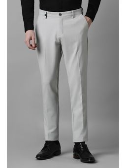 Louis Philippe - Men Off White Slim Fit Solid Flat Front Casual Trouser