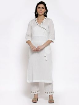 DART STUDIO - Textured Cotton Kurta And Palazzo With Slip White (Set of 3)