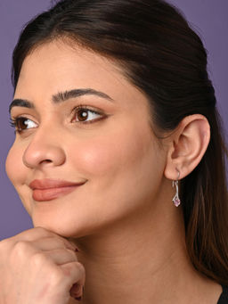 CLARA - 925 Silver Rhodium Plated Swiss Zirconia Pink Solitaire Earrings for Women