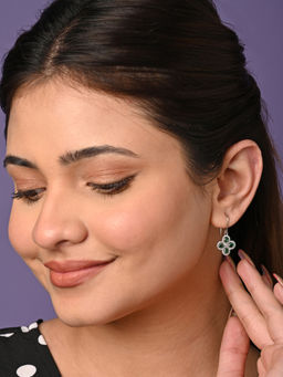 CLARA - 925 Silver Rhodium Plated Swiss Zirconia Green Flower Earrings for Women