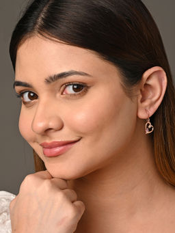 CLARA - 925 Silver Rose Gold Plated Swiss Zirconia Pink Heart Earrings for Women