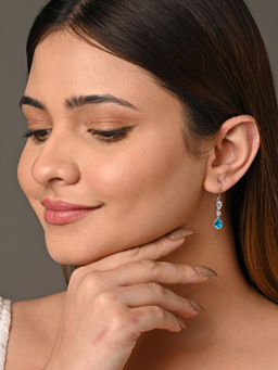 CLARA - 925 Silver Rhodium Plated Blue Swiss Zirconia Pear Solitaire Earrings for Women