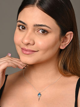 CLARA - 925 Silver Rhodium Plated Swiss Zirconia Dolores Pendant Chain Necklace for Women