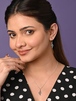 CLARA - Silver Rhodium Plated Swiss Zirconia Valentina Pendant Earrings Chain Set for Women