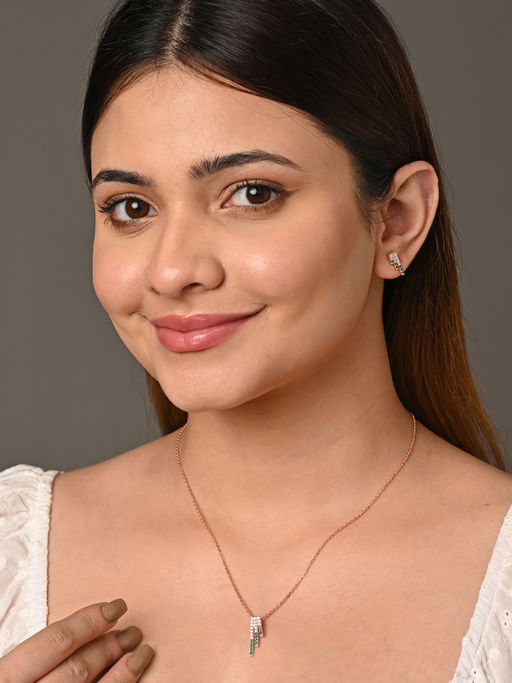 CLARA Silver Rose Gold Plated Swiss Zirconia Blanca Pendant Earrings Chain Set for Women