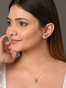 CLARA - 925 Silver Rhodium Plated Swiss Zirconia Vistosa Pendant Earrings Chain Set for Women