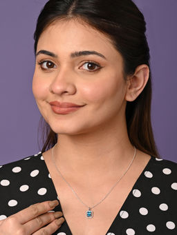 CLARA - 925 Silver Rhodium Plated Swiss Zirconia Azul Pendant Chain Necklace for Women