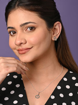 CLARA - 925 Silver Rhodium Plated Swiss Zirconia Verde Pendant Earrings Chain Set for Women