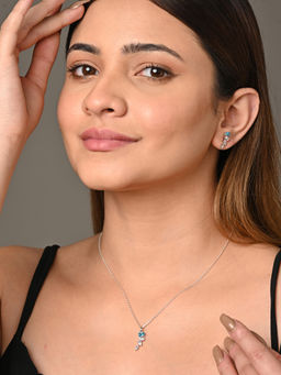 CLARA - Silver Rhodium Plated Swiss Zirconia Diamente Pendant Earrings Chain Set for Women